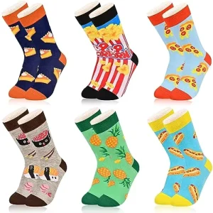 6 Pack Boys Girls Food Socks Gift Box Kids Colorful Athletic Crew Socks Pizza Pineapple Pumpkin Pie Sushi Popcorn