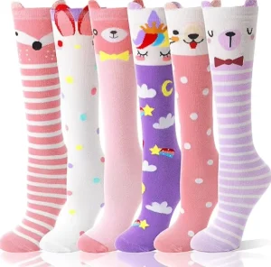 6 Pairs Kids Girls Knee High Socks Gift Long Crazy Silly Tall Funny Boot Cute Animal Child Fun Socks