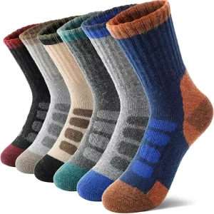 6 Pairs Kids Merino Wool Breathable Thick Warm Cushioned Crew Socks Hiking Winter Thermal (Dark Plaid 22-26) Knitted
