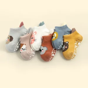 6 Pairs of Non Slip Cartoon Floor Socks for Baby Boys and Girls Casual Crew High for Autumn