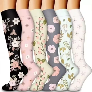 6pcs Long Knee High Thin Sport Socks with Graduated Compression Running Cycling Nursing Summer Season Custom Logo Cuff Bottom