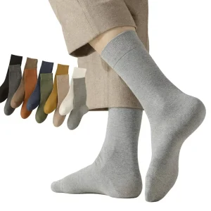 95% Cotton Men’s Crew Socks Spring Business Japanese Style Solid Color Combed Sweat absorbing Seamless Single Needle Socks