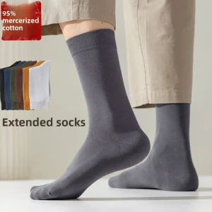 95% Cotton Seamless Antibacterial Men’s Mid-Calf Socks Business Use Winter Autumn Spring Solid Color Sweat Absorption Deodorant