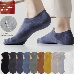 95% Cotton Summer Thin Solid Color Men’s Socks Combed Cotton Low-Cut Invisible Seamless Silicone Non-Slip Deodorizing Socks