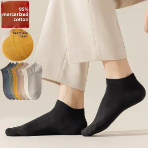 95% Cotton Summer Thin Solid Color Seamless Ankle Socks Combed Cotton Men’s Sweat-Absorbent Breathable Deodorizing Spring Autumn