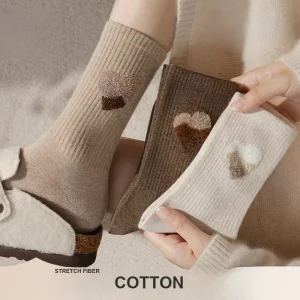 98.1% Cotton Seamless Women’s Spring Summer Mid Calf Socks Anti Odor Hairy Yarn White 98.1% Cotton D03 M01