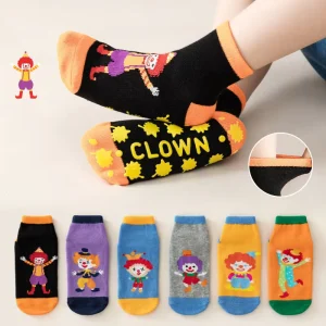 A Grade Anti-Slip Kids Cotton Crew Socks Jacquard Clown Print Sporty Indoor Playground & Trampoline Use Socks