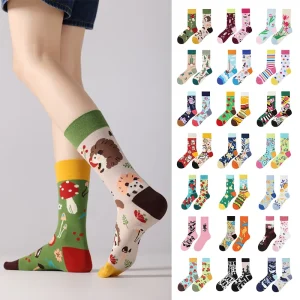 AB Knitted Crew Socks Men’s Women’s Couple Combed Cotton Spring Floral Hip hop Street Sports Asymmetric Mandarin Duck ODM