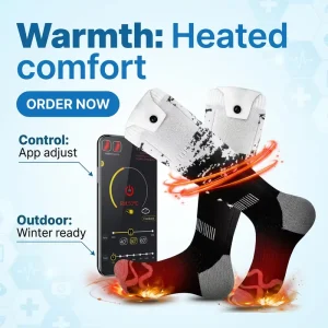APP Control Heated Socks for Youth Adults 100% Cotton 7.4V 2600mAh Lithium Battery 3 Levels Temperature Control for Cold Winter
