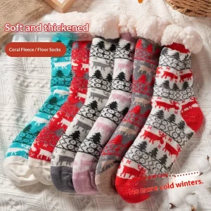 Adult Unisex Over Knee Winter Fleece Lined Thickened Plush Snow Socks Acrylic Fiber Indoor Dotted