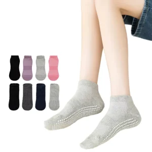 Adult Womens and Mens Ankle Trampoline Non slip Yoga Socks Short Rubber Soles Pilates Dance Floor Sports Socks with Grips