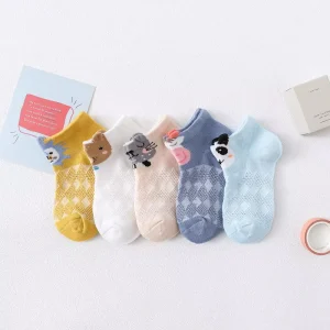 All-Cotton Baby Socks for Spring Summer Children’s Crew Socks Breathable Star Moon Logo Pattern Knitted Pure Cotton