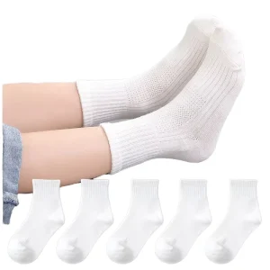 Anti Bacterial Crew Socks Plain White Combed Cotton School Socks for Boys and Girls Knitted with Cartoon Pattern