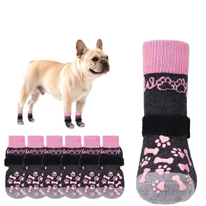 Anti-Slip Cotton Dog Socks Prevent Licking Slipping Winter Warm Reversible Adjustable Extra-Thick Grip Hardwood Floors