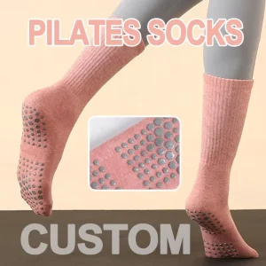 Anti Slip Gym Cushion Colorful Print Logo Cuff Bottom Grip Knitted Pilates Socks Free Design Cotton Socks