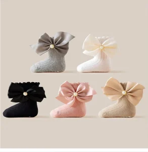 Anti Slip Kids Socks Cotton Cute Bows Princess Baby Girls Socks