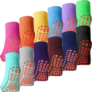Anti Slip Non-Slip Skid Socks Trampoline Park Socks With Grips Colorful Soft Sport Socks for Women Men Kids Yoga Pilates Barre