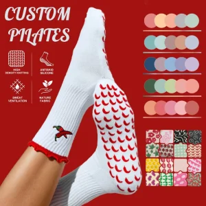 Anti Slip Sports Athletic Nonslip Yoga Socks Ballet Pepper Embroidery High Quality Women Socks Luxury Pilates Custom Socks