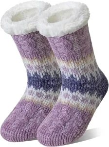 Anti Slip Thermal Knitted Breathable Mid Calf Slipper Socks Women Spring Fuzzy Gripper Bottom Coral Fleece Lining Cuff Daily