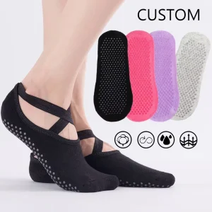 Anti Slip Women No Show Yoga Socks Grip Logo Anti Slip Athletic Pilates Socks Ballet Strap Custom Socks