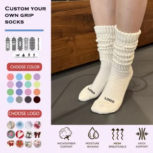 Arch Support Custom Logo Slouch Crew Grip Socks Women Microfiber Cotton Non Slip Pilates Socks