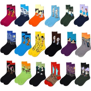 Art Cartoon Assorted Colorful Men’s Artist Series Crew Cotton Custom Socks