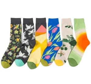 Art Illustration Crew Socks Knitted Cotton Breathable Personalized Trendy Women’s Autumn Daily Wear Socks