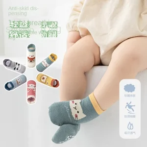 Autumn Baby Floor Socks Crew Knitted Non Slip Anti Bacterial Children’s Cartoon Trampoline Toddler Socks Cotton Spandex