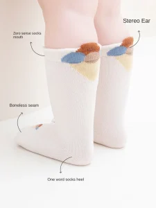 Autumn Baby Tube Socks Cute Three-Dimensional Small Ears Knitted Spandex Cotton Sweat-Absorbent Children’s Socks for Spring