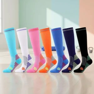 Autumn Bamboo Compression Socks Breathable Knitted Sports Socks with Crew High Logo on Cuff & Bottom for Running