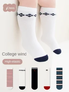 Autumn Children’s Spandex Cotton Sweat-Absorbent Butterfly Pattern Casual Crew High Socks