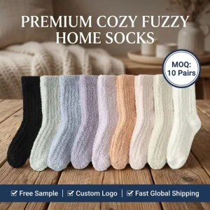 Autumn Coral Velvet Women’s Cozy Crew Sleeping Socks Candy Color Strip Tube Warm Daily Floor Socks