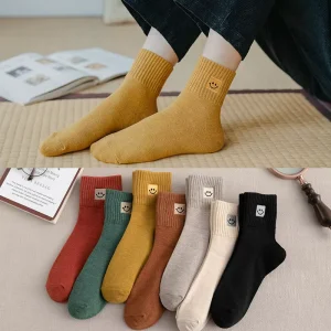 Autumn Crew Casual Anti-Bacterial Quick Dry Breathable Sweat-Absorbent Odor-Proof Women Solid Color Cotton Floral Print Socks