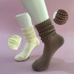 Autumn Fashionable Slouch Knee High Socks for Women with Anti Slip Soles Cuff Bottom Logo Options