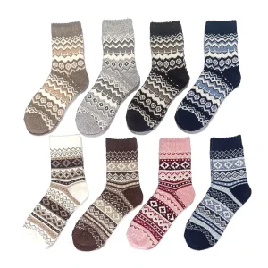 Autumn New Style Women’s High Quality Wool Socks Warm Casual Breathable Knitted Crew Socks with Cuff Logo for Daily Use