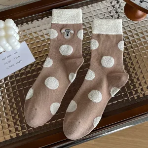 Autumn Polka Anti Slip Sweat Absorbent Knitted Spandex Cotton Casual Floor Socks High Ankle Thin Thickness Animal Warm