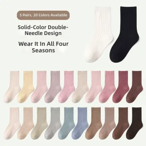 Autumn Solid Color Double Needle Breathable Knitted Cotton Baby Children’s Casual Korean Socks 3 8 Years