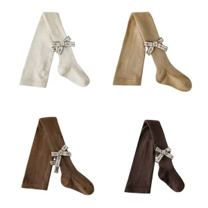 Autumn Solid Girls Tights Cotton for Baby Girl Hosiery Footwear Kids Girl Pantyhose Socks With Bow