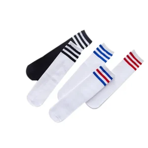 Autumn Spring Kids’ Casual Mid-Calf Socks Three-Stripe Breathable Pure Cotton Football Student Socks for Girls Crew Butterfly