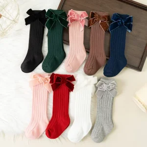 Autumn Winter Baby Girls Bowknot Knee High Socks Toddler Tube Princess Sock for Kids Knitted Socken Cute Leg