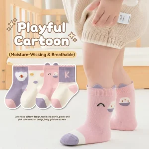 Autumn Winter Baby & Toddler Crew Socks 4-Pair Set Combed Cotton Knitted Breathable Cute 3D Animal Ears Gift Box Pack