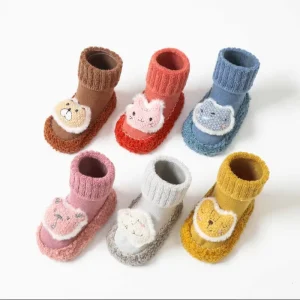 Autumn Winter Children’s Combed Cotton Non-Slip Warmth Floor & Toddler Shoes for Baby Toddler Home Preschool Use