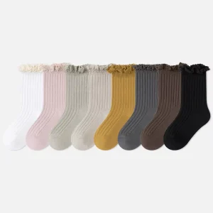 Autumn Winter Children’s Lace Trim Princess Jacquard Cotton Breathable Mid-Calf Seamless Baby Socks
