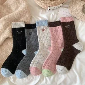 Autumn Winter New Arrival Women Socks Pointed Toe Yarn Thickened Wool Pile Sweat Absorbent Casual Thick Women’s Crew Socks