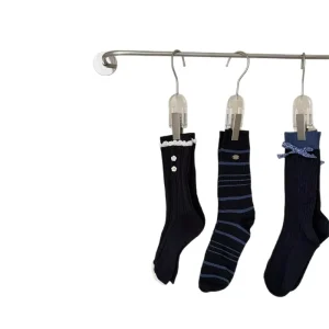 Autumn Winter New Crew Mid-Tube Socks Navy Blue Academic Style Miu Bow Boneless ODM Youth Accessories Lace Pile Socks