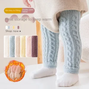 Autumn Winter New Fleece Lined Thickened Children’s Socks Crew Knitted Thermal Storage Knee Pads Fall Proof Warm Function