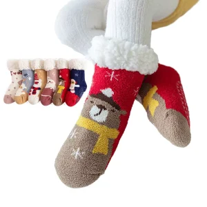 Autumn Winter New Year Fleece Lined Thick Lamb Wool Breathable Baby Toddler Floor Socks Non Slip Warm Coral Fleece