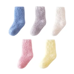Autumn Winter Newborn Children’s Terry Socks Thickened Fleece Baby Socks with Seamless Mid Calf Fox Fur Design