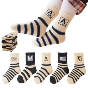 Autumn Winter Thick Terry Towel Socks for Children Casual Mid Calf Design Number Stripe Pattern Large Sizes Baby Boy