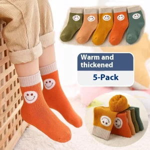 Autumn Winter Thick Terry Towel Socks for Kids Knitted Bear Head Cartoon Design Small Medium Large Sizes for Boys